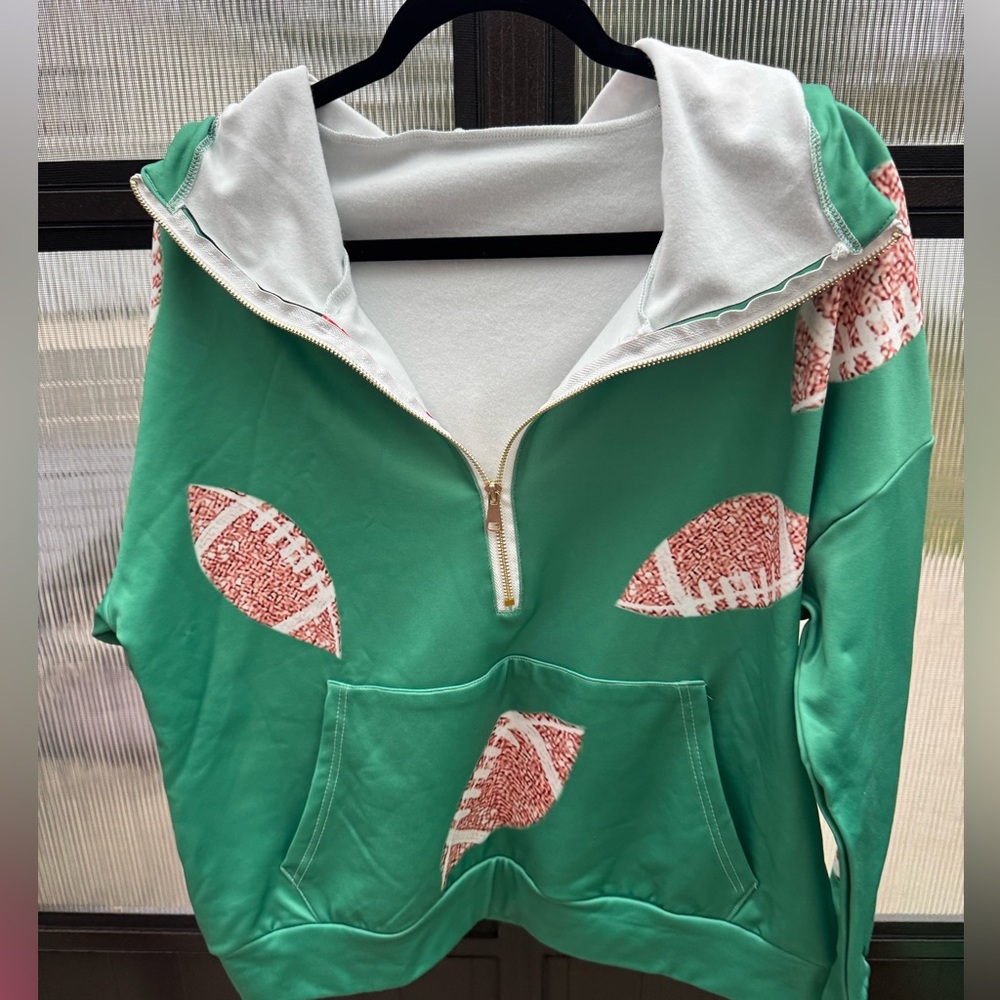 Green Faux Glitter Football Hoodie Women Large Brand New